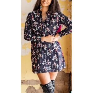 L&B Lucky and Blessed Western Button Up Shirt Dress Size Small Retro Cowgirl